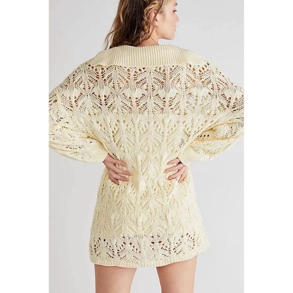 Free People Butter Yellow Elton Mini Dress Crochet Size XL - Picture 2 of 12